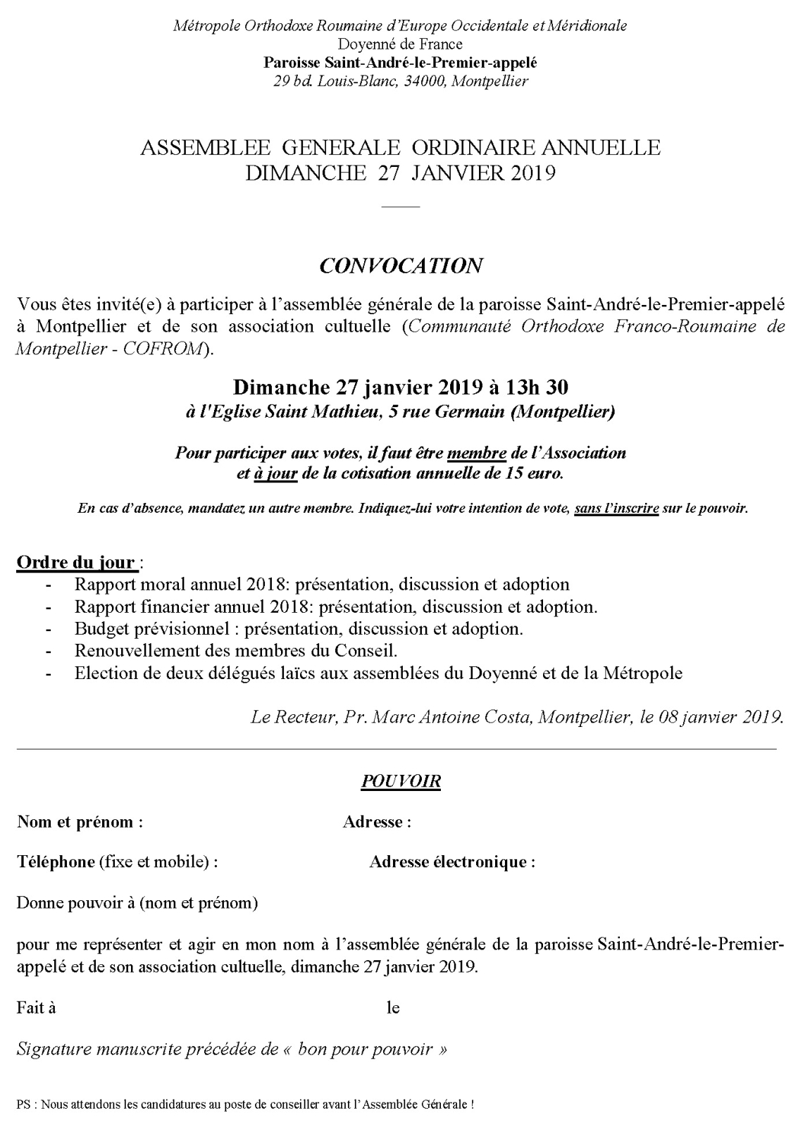 Convocation AG paroissiale Montpellier 2019